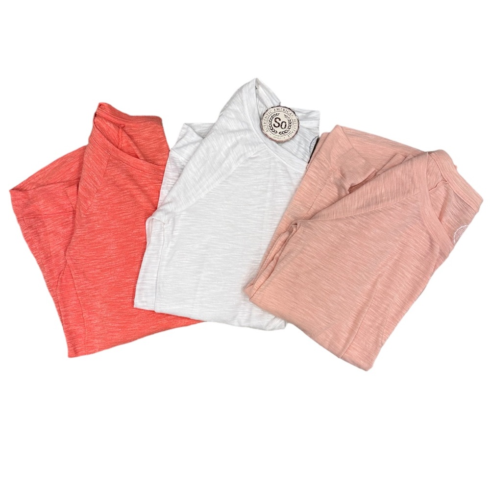SO White, Peach & Tangerine Slub Knit Long Sleeve Layering Shirts BUNDLE OF 3